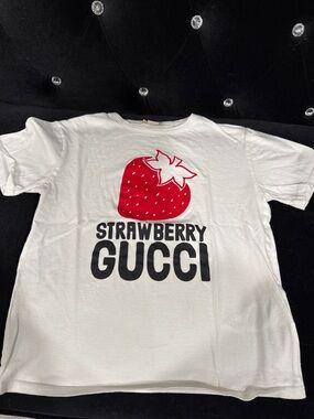 Gucci White Tee with Red Strawberry Graphic